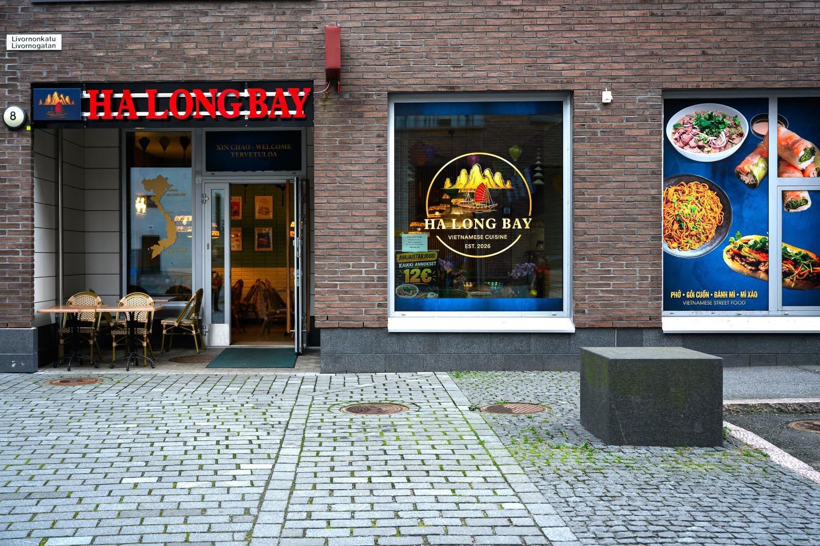 The Hạ Long Bếp restaurant front on Livornonkatu, Helsinki