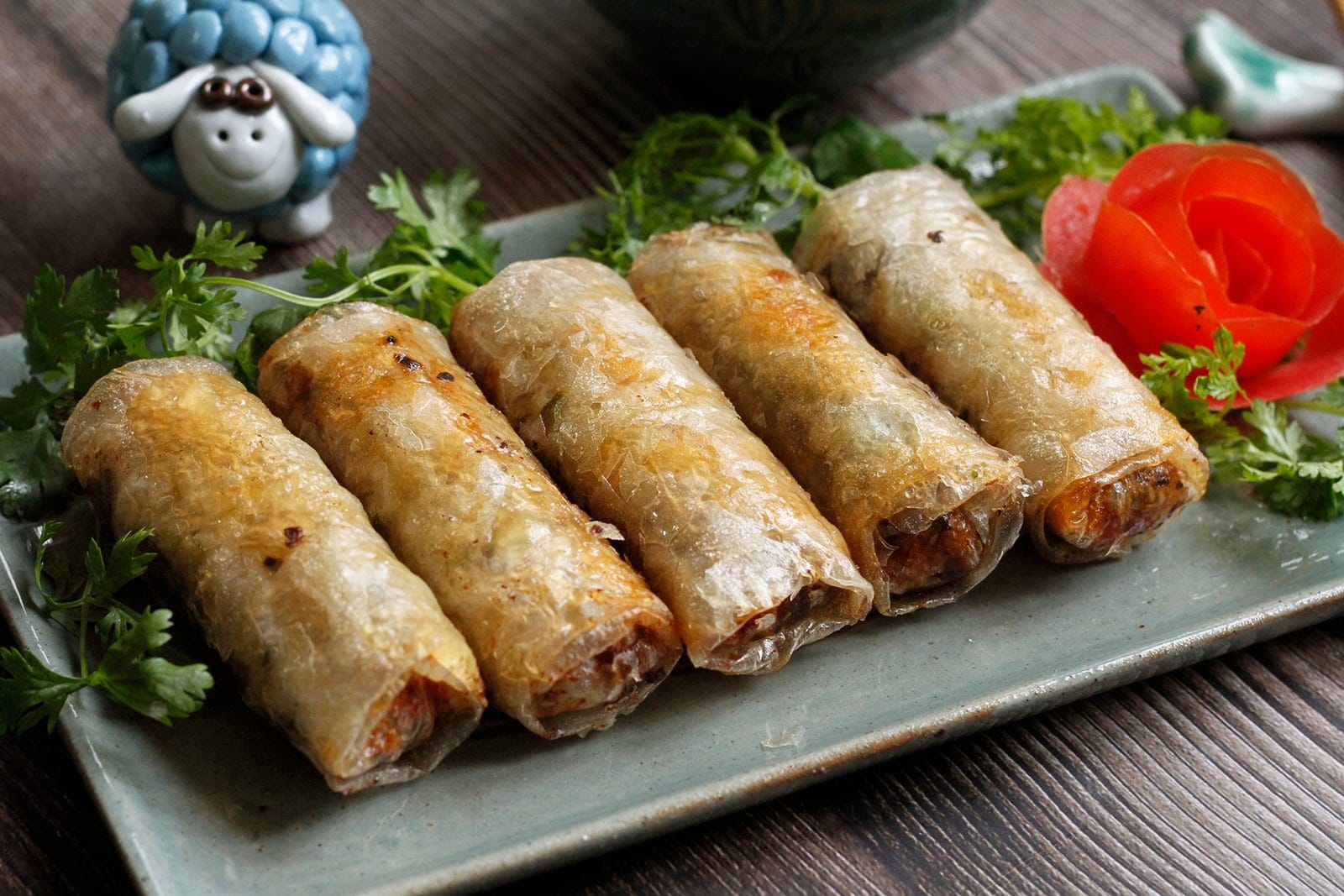 Chả nem — crispy Vietnamese fried spring rolls with fresh coriander